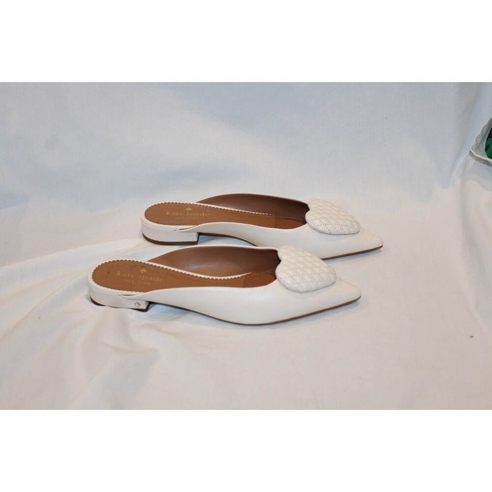 KATE SPADE ZOLA CREAM LEATHER HEART SLIP ON MULES FLATS NWOB SZ 7.5